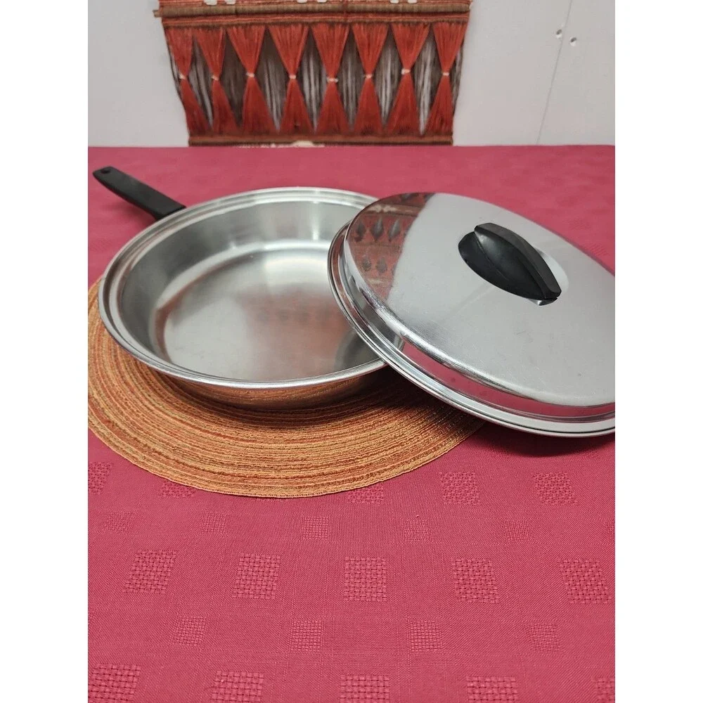 Vintage Ecko Flint Stainless Sterl 11 Inch Frying Pan W Radiant Heat Core 1950s
